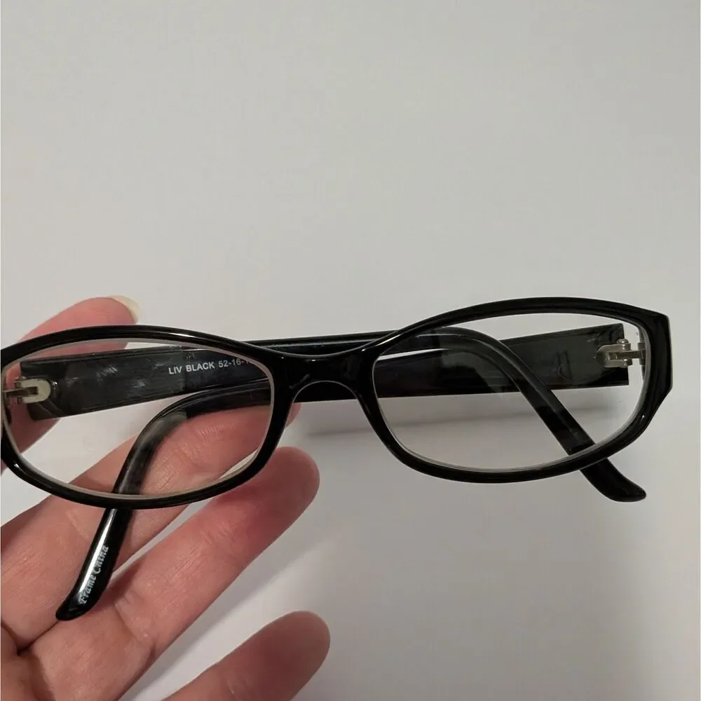 Black Rimmed Rectangle Prescription Glasses unknown script w/ case EUC